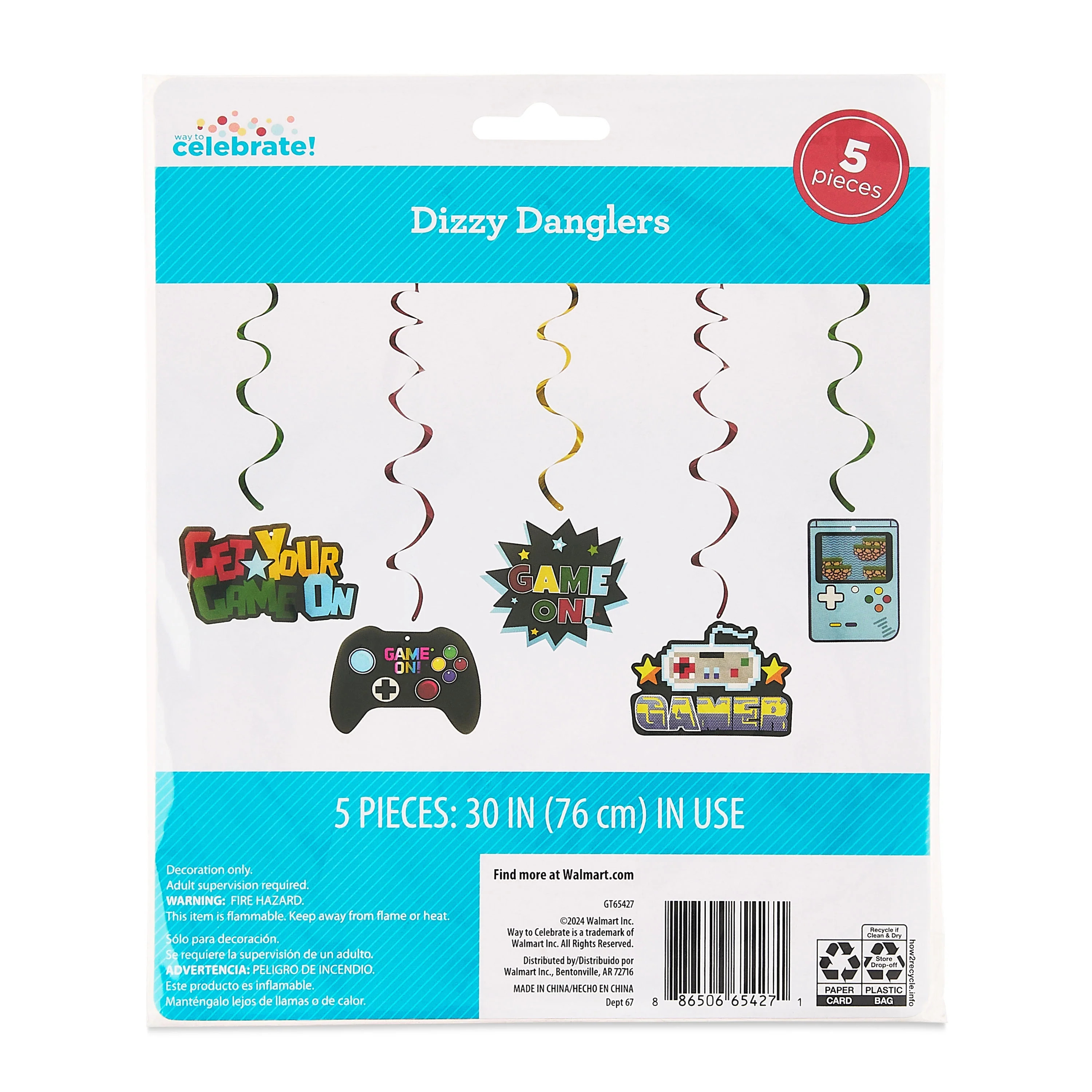 Multicolor Gamer Dizzy Paper Party Danglers, 5 Pieces, by Way To Celebrate | Walmart (US)