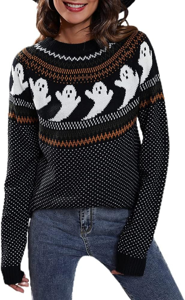 JUNBOON Women’s Casual Leopard Print Knitted Pullover Sweaters Long Sleeve Crew Neck Jumper Tops | Amazon (US)