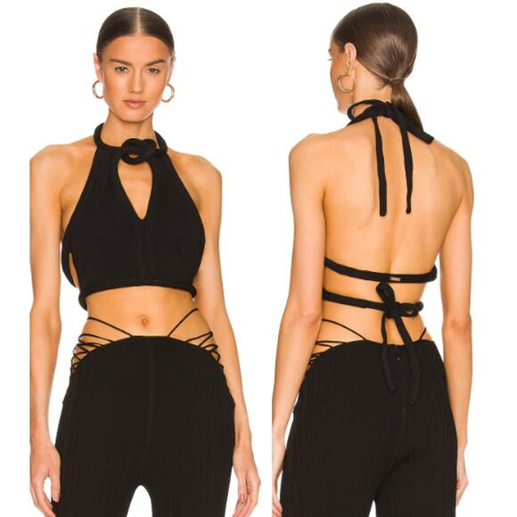 Cult Gaia Valerie Front Cut-Out Front Backless Halter Crop Top Black Women's XS | Poshmark
