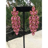 Pink Dangle Earrings, Pink Rhinestone Prom Rose Crystal Pageant Earrings | Etsy (US)