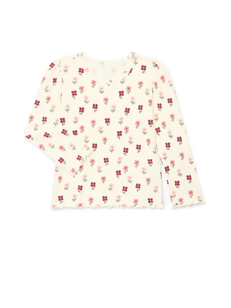 Wonder Nation Little Girls Long Sleeve Lettuce Edge Tee, Sizes 4-10 | Walmart (US)