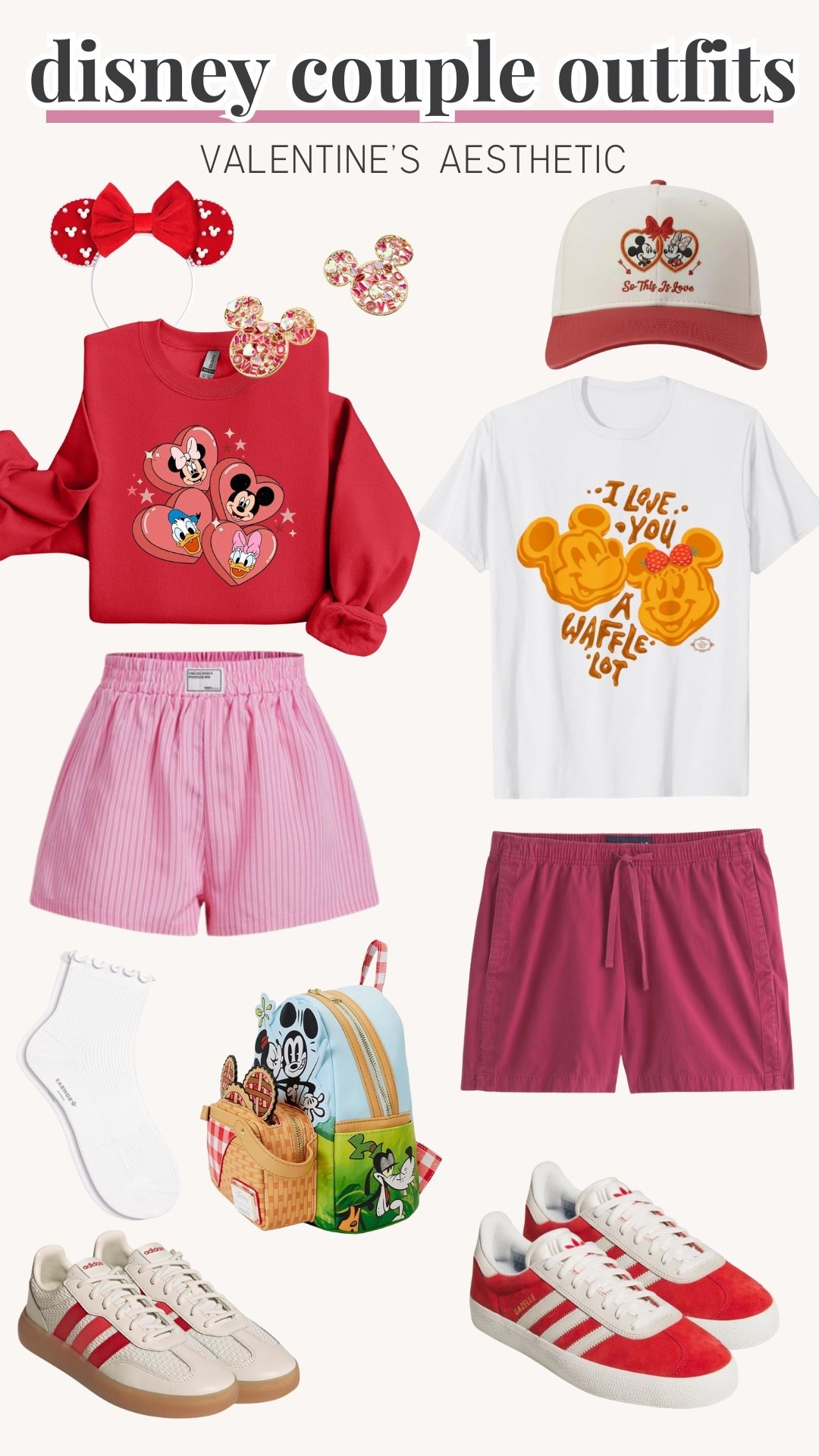 Valentine’s Day Disney outfits, Disney couple outfits, Valentine’s Day couple Disney bounding, Disney World Valentine outfits, matching Disney couple outfits, romantic Disney outfits, Valentine Disney bound, Disney World couple style, Mickey and Minnie Valentine outfits, his and hers Disney outfits, Disney date outfit ideas, Valentine theme Disney outfits
