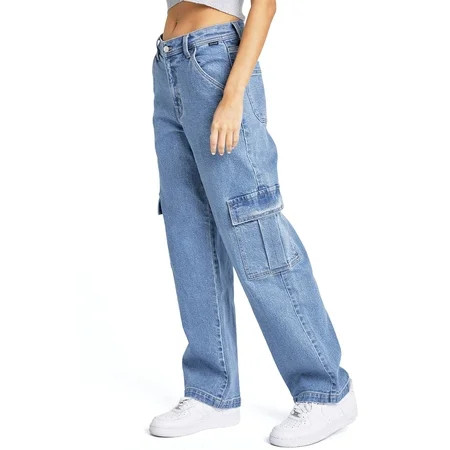Cello Jeans Women s Juniors Low Baggy Skater Cargo Jeans (Light Denim 13) | Walmart (US)