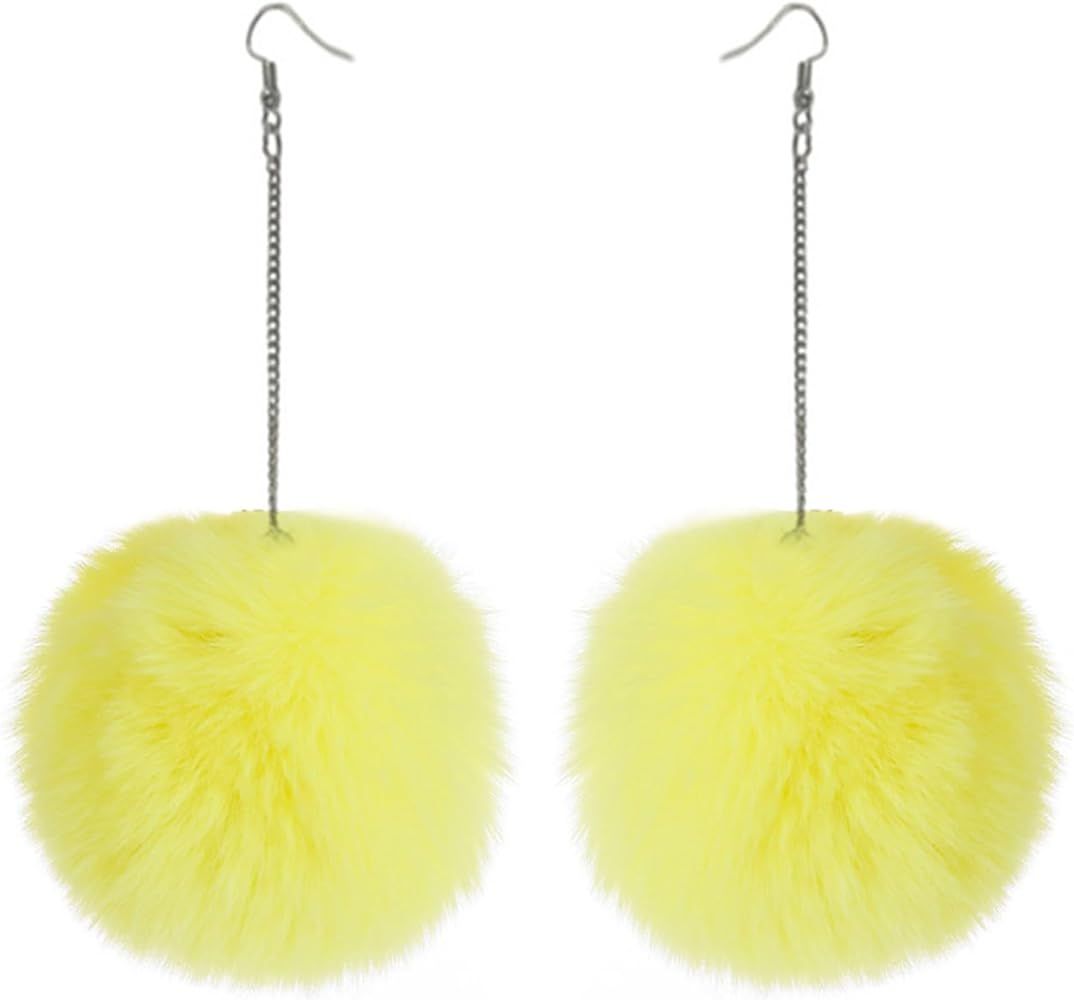 Colorful Pom Pom Earrings, Furry Ball Dangle Earrings for Women Girls Winter Trendy Jewelry | Amazon (US)