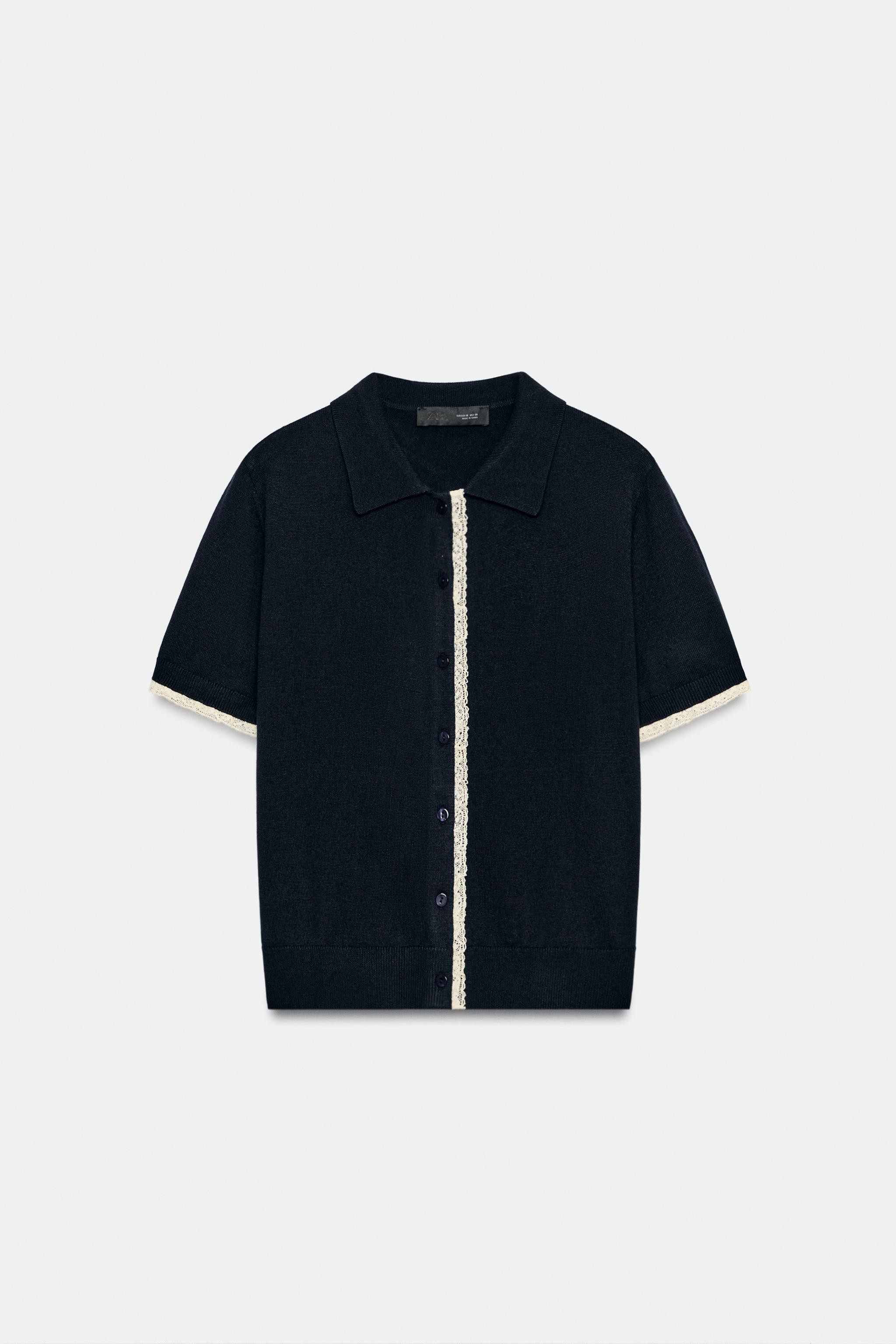 SHORT SLEEVE KNIT CARDIGAN WITH LACE TRIM | Zara Canada