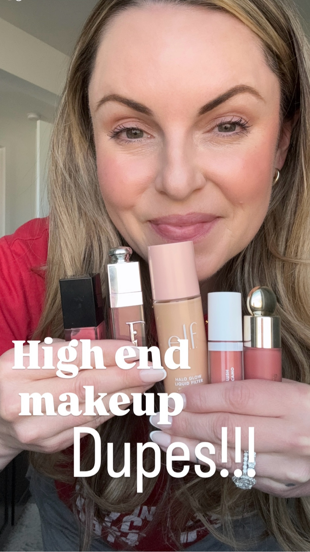 These are three of the best luxury makeup dupes I have found recently, and honestly I have been reaching for these just as much.

The Charlotte Tilbury Hollywood Flawless Filter in shade 3 Fair gives that smooth, lit from within glow, and the e.l.f. Halo Glow Liquid Filter in shade 0.5 creates a nearly identical finish on the skin.

The Rare Beauty Soft Pinch Liquid Blush in Worth gives that natural, healthy flush, and the e.l.f. Camo Liquid Blush in Dusty Rose melts into the skin in the same beautiful way.

And the Dior Lip Glow Oil in shade 81 Latte has been one of my longtime favorites, but the e.l.f. Glow Reviver Lip Oil in It’s Giving Guava gives the same hydration, shine, and comfortable feel.

All of these give that elevated, expensive finish without the luxury price tag.

Shop everything here.



#LTKOver40 #LTKBeauty #LTKgrwm