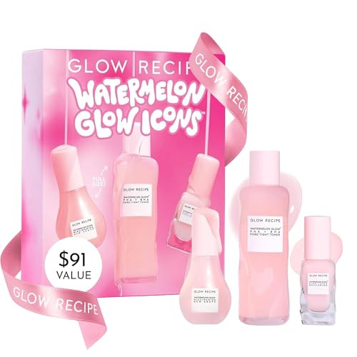 Glow Recipe Watermelon Glow Icons Skin Care Gift Set - Niacinamide Dew Drops Face Serum (40ml) + PHA + BHA Pore Minimizing Toner with Hyaluronic Acid (150ml) + Pink Juice Facial Moisturizer (25ml) | Amazon (US)