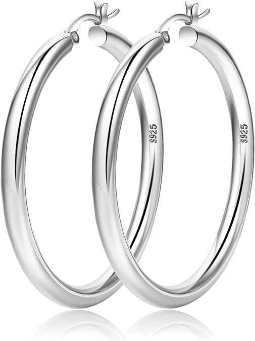 4mm Thick Gold Chunky Earrings Steling Silver Post Hoops Earrings For Women Hollow Tube Hoops Ear... | Amazon (US)