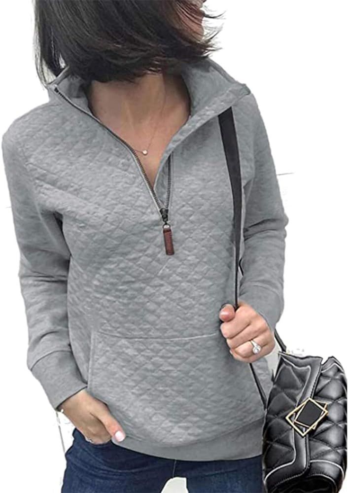 Barlver Womens Fashion Quarter Zip Stand Collar Sweatshirts Long Sleeve Plain Casual Ladies Pullo... | Amazon (US)