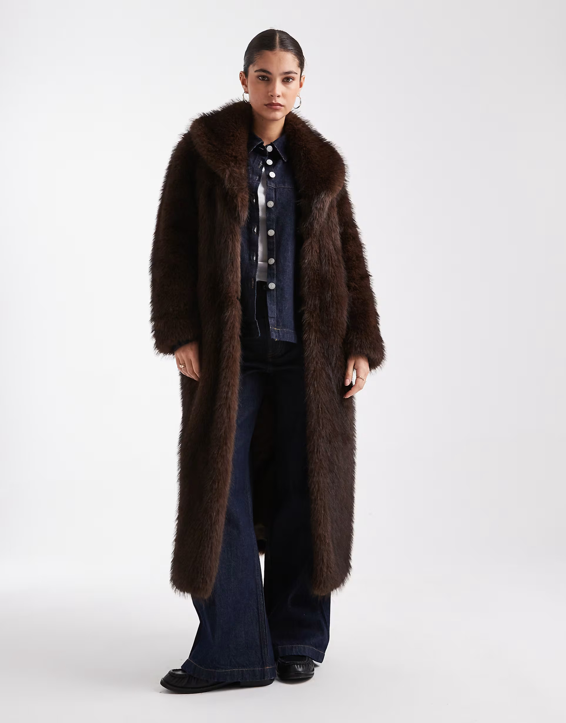 New Look faux fur maxi coat in brown | ASOS (Global)