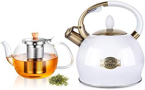 SUSTEAS 2.64 Quart Stove Top Whistling Tea Kettle and 40 Ounces Glass Teapot with Removable Stain... | Amazon (US)
