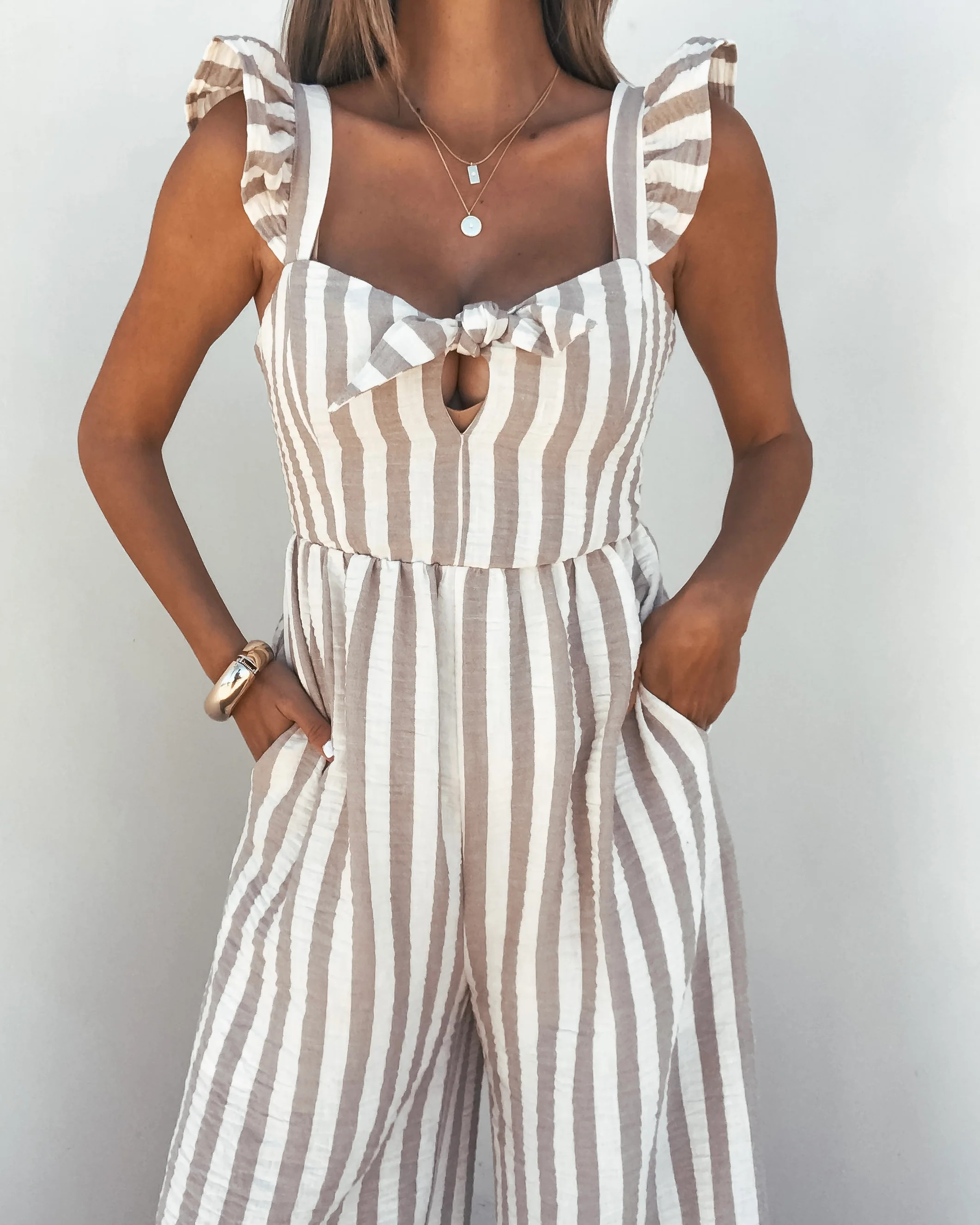 Beige Striped Wide Leg Jumpsuit | Magnolia Boutique