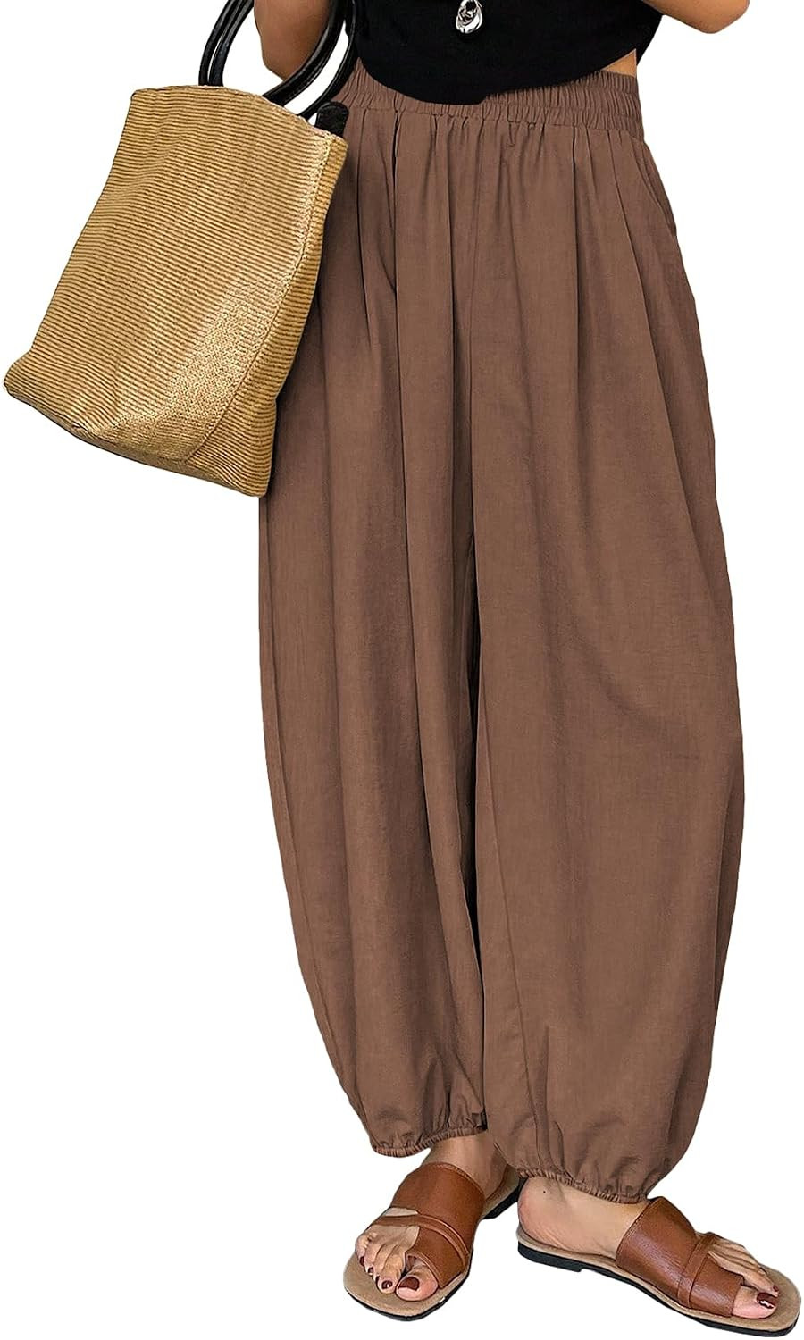 Astylish Women's Casual Elastic High Waisted Boho Harem Pants | Amazon (US)