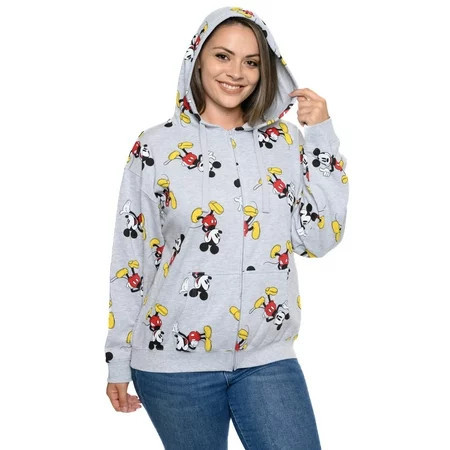 Disney Women s Plus Mickey Mouse Sweatshirt Hoodie Zippered All-Over Print Gray | Walmart (US)