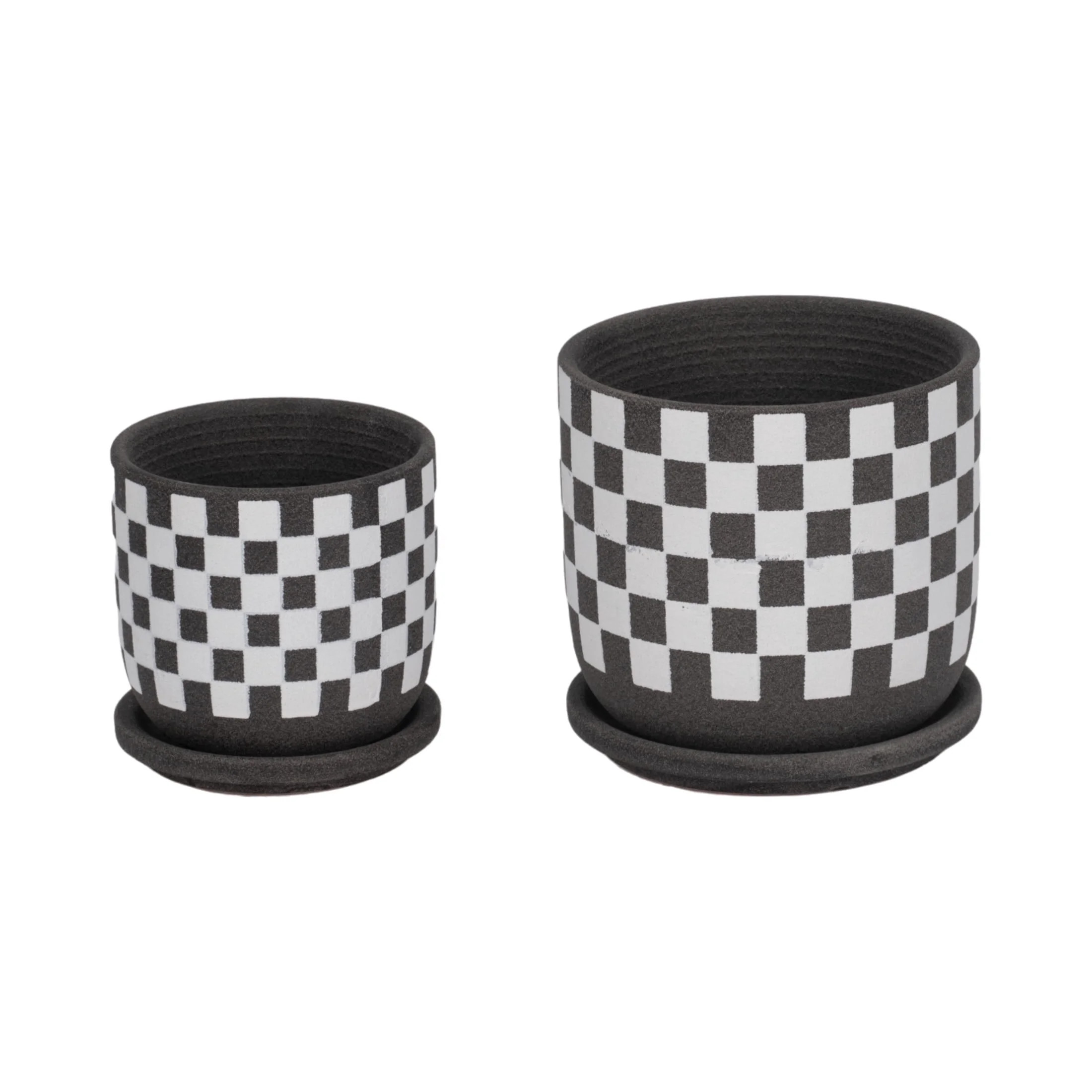 Sagebrook Home Ceramic Checkerboard Saucer Planters Set - Walmart.com | Walmart (US)