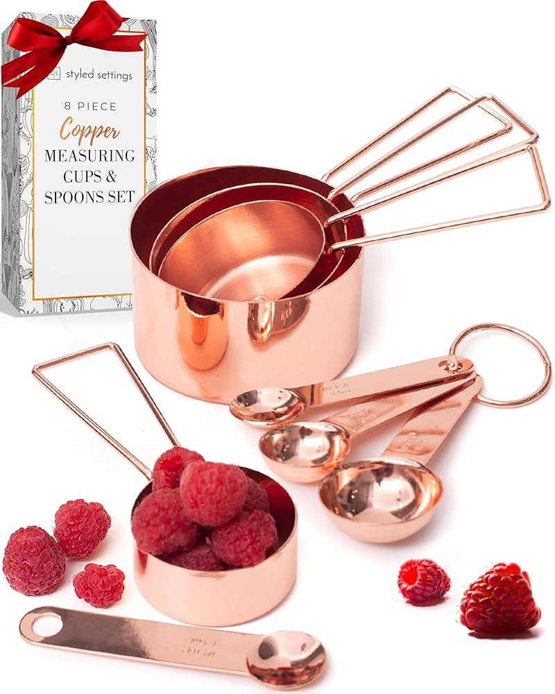 Copper Measuring Cups and Spoons Set – 8-Piece Stackable Stainless Steel Metal Measuring Utensi... | Amazon (US)