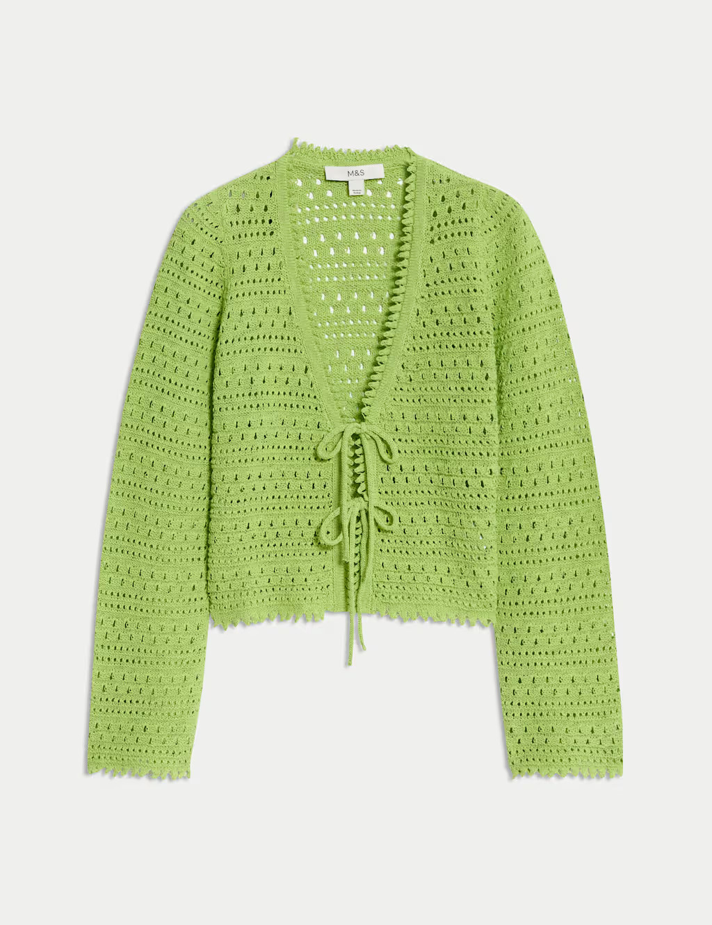 Cotton Blend Pointelle V-Neck Tie Front Cropped Cardigan | Marks & Spencer (UK)