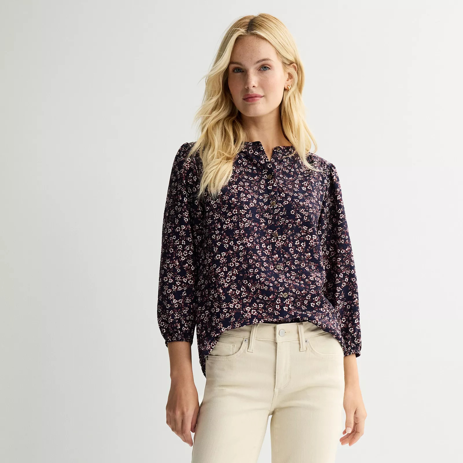Women's Sonoma Goods For Life® Feminine Button-Up Blouse, Size: XXL, Ivory Pink Floral | Kohl's