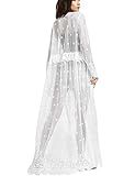 Sheer Long Maxi Cardigan White Beach Wears Dusters Women Star Lace Maxi Dress Cover Up (one Size, 93 | Amazon (US)