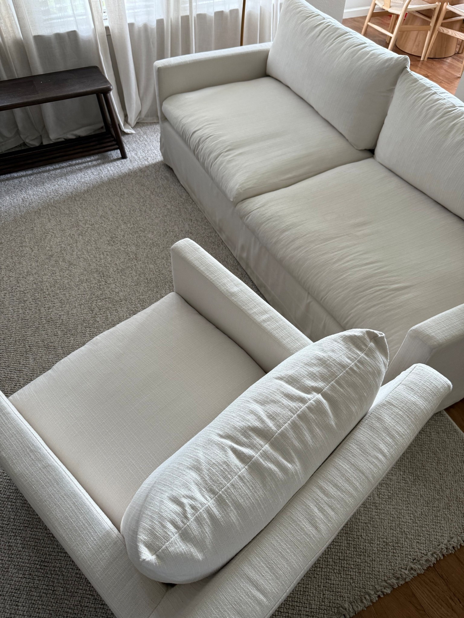 Slipcovered sofa + swivel chair from my recent sunroom project ☁️ 

living room, living room furniture, slip covered couch, slip covered sofa, swivel chair, linen sofa, linen couch, neutral living room, cloud couch 

#LTKHome