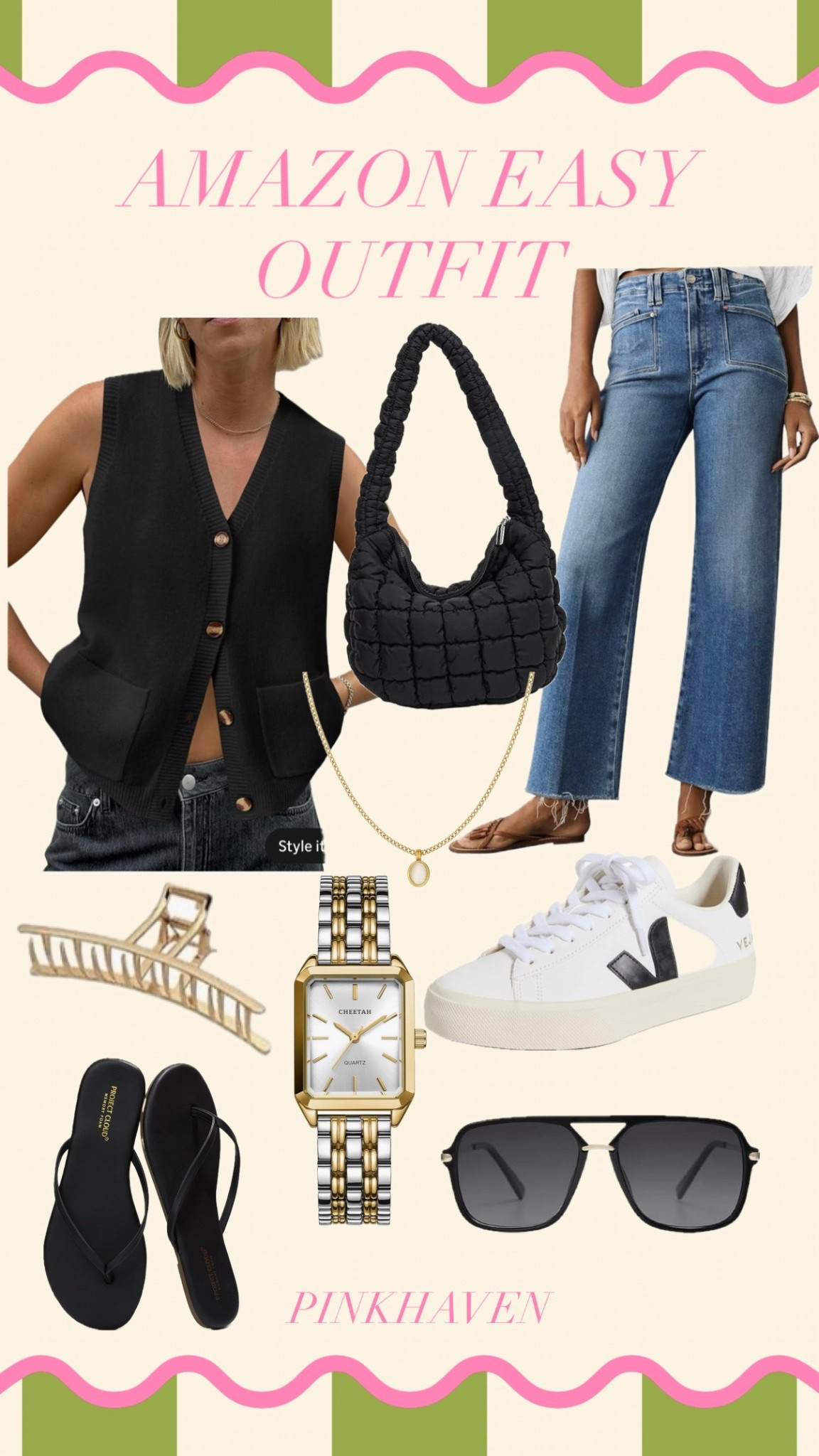 Women’s easy casual outfit inspo from Amazon! Loving this transitional sleeveless sweater. 

#office #businesscasual #casual #womens #amazon #amazonstyle #jeans #denim #veja #sneakers 

#LTKSaleAlert #LTKootd #LTKU