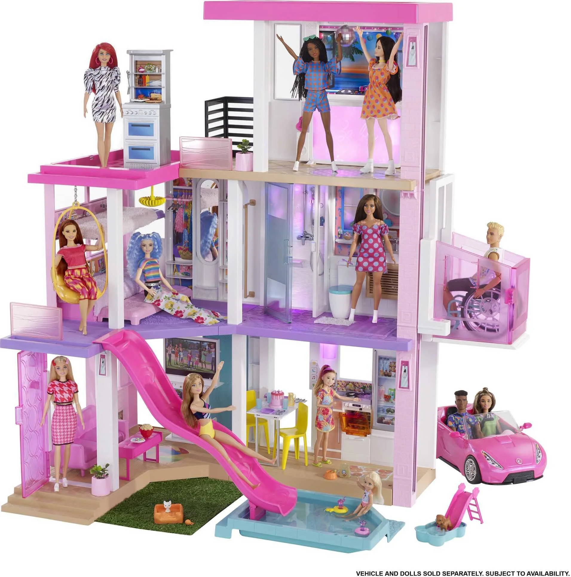 Barbie Dreamhouse 43 inch 3-Story Dollhouse Playset with Pool & Slide, Party Room, Elevator, Pupp... | Walmart (US)
