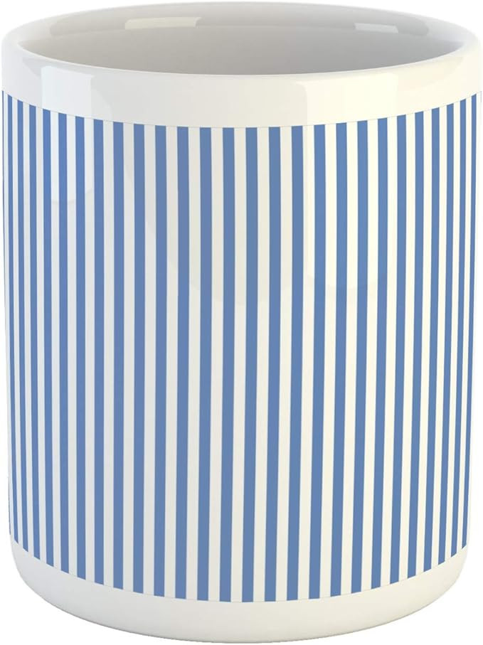 Lunarable Striped Mug, Nautical Concept Sailor Style Blue and White Simple Minimalistic Stripes, ... | Amazon (US)