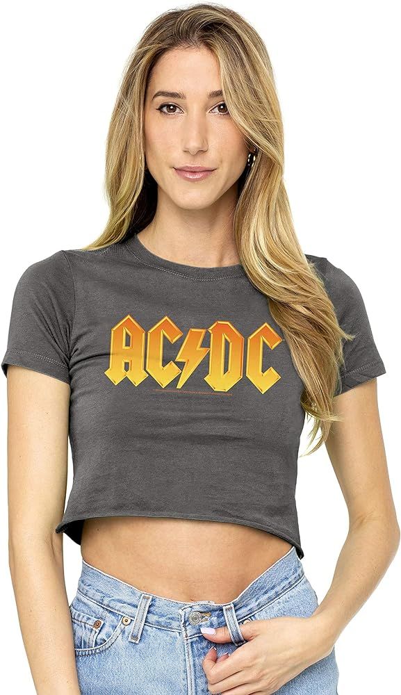 AC/DC Logo Juniors Teen Girls Crop Top T Shirt & Stickers | Amazon (US)