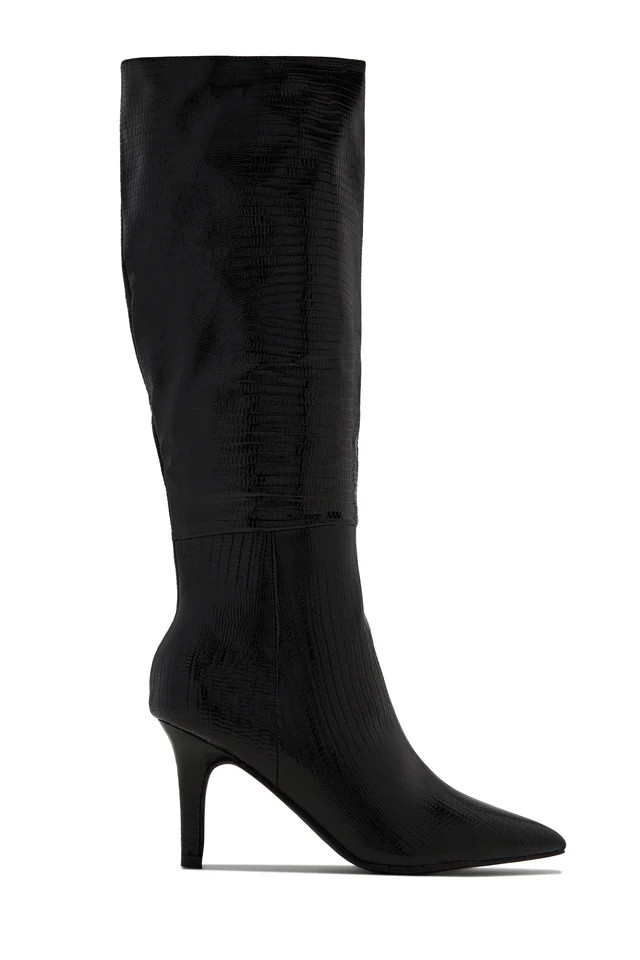 Miss Lola | Sarai Black Knee High Heel Boots | MISS LOLA