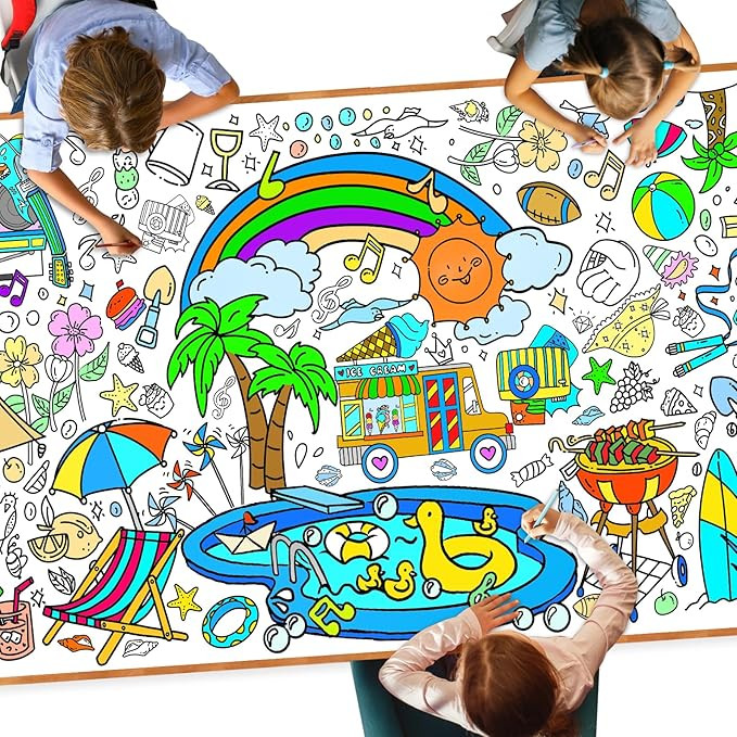 DDMY Giant Coloring Poster Summer Tablecloth, 72 x 35.5 Inch Versatile Summer Beach Activity Draw... | Amazon (US)