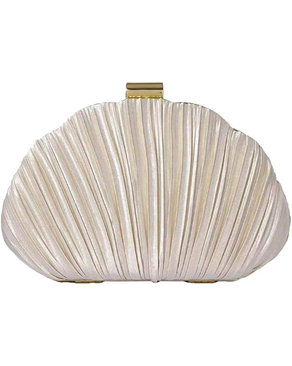Women's Shell Shaped Clutch Purse Ruched Mini Crossbody Bag Elegant Evening Handbag with Chain St... | Amazon (US)