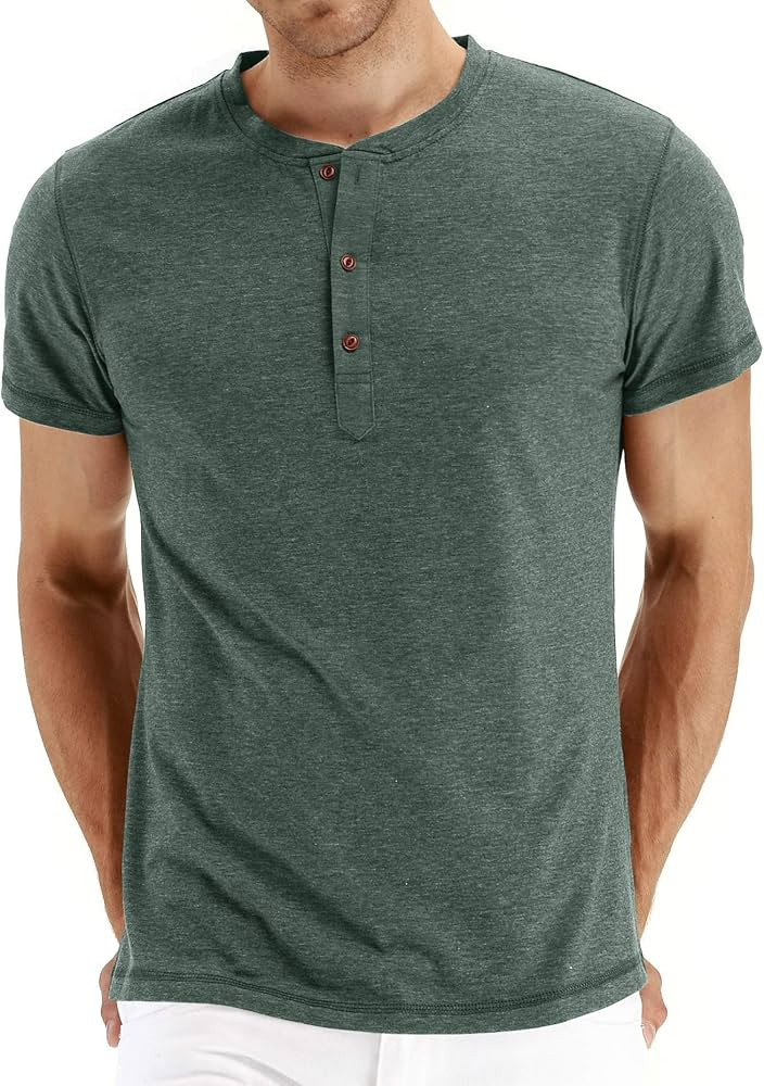 PEGENO Men's Fashion Casual Front Placket Short/Long Sleeve Henley T-Shirts Cotton Shirts | Amazon (US)