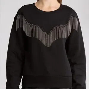 All Saints Black Zaniah Tassel Trim Sweatshirt with Silver Accents NWT | Poshmark