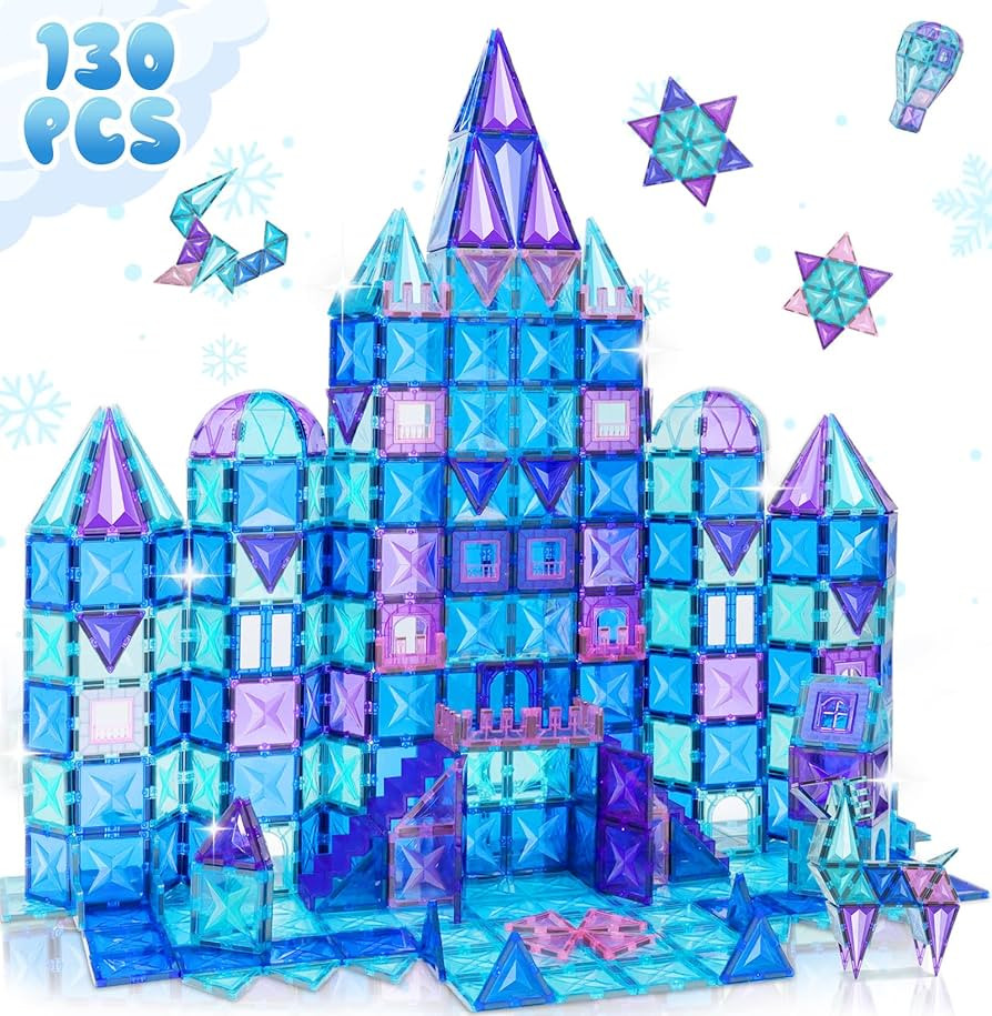 130Pcs Magnetic Tiles, Frozen Toys for Girls 3D Diamond Magnetic Building Blocks, STEM Sensory Ed... | Amazon (US)
