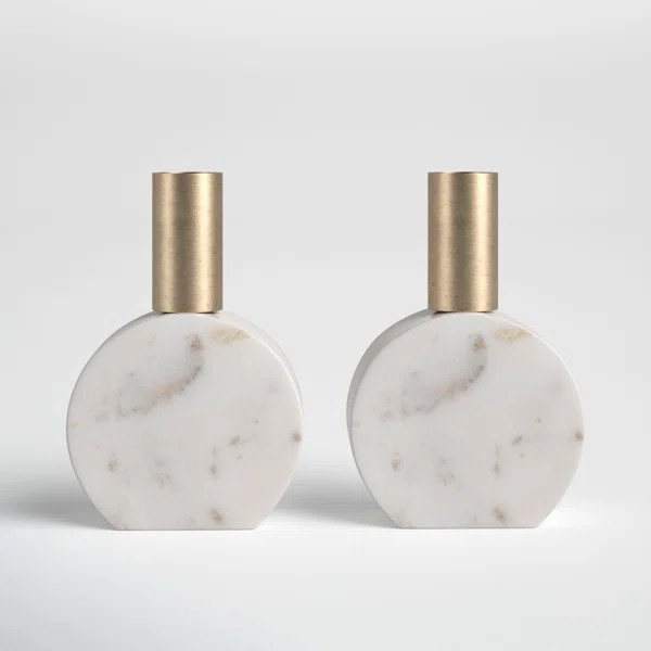 Liska Round Marble Candle Holders, Set Of 2 (Set of 2) | Wayfair North America