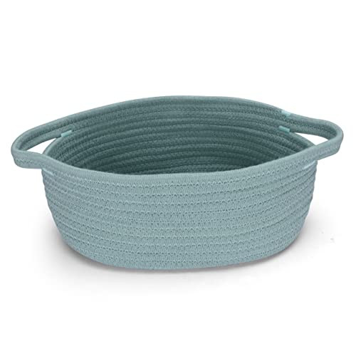 XUANGUO Small Woven Basket Cute Oval Cotton Rope Baby Gifts Baskets with Handle Empty Wicker Storage Baskets For Kids Cat Dog Toy Nursery Bin Easter Basket Light Green | Amazon (US)
