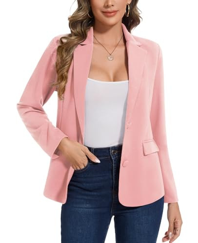 MINTLIMIT Women Pink Blazer Lapel Button Blazers Lightweight Pocketed Long Sleeve Suit Jacket for Bussiness Casual (Pink L) | Amazon (US)