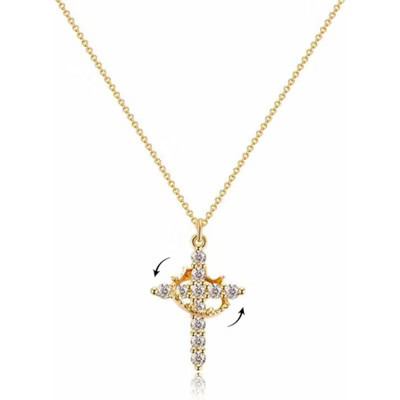 Clotth Rotatable Crown Cross Pendant Necklace, 18k Gold Plated Cross Necklace with Rotatable Crown, Diamond Cross Necklace for Women - Gold | Target
