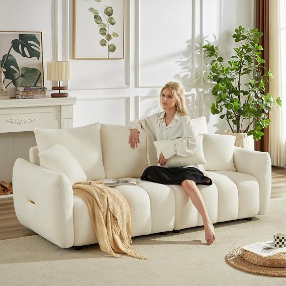 Boucle Cloud Sofa Couch, Comfy Upholstered Deep Seat Boucle Sofa, Cozy Modern 3 Seater Couch with... | Amazon (US)
