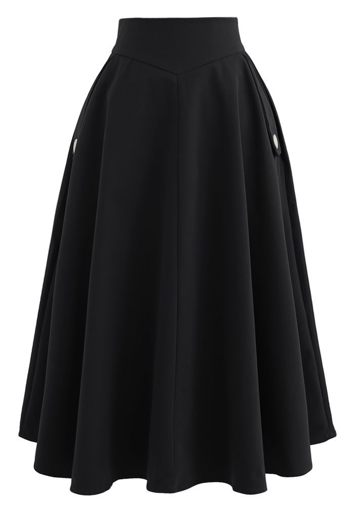 Classic Simplicity A-Line Midi Skirt in Black | Chicwish