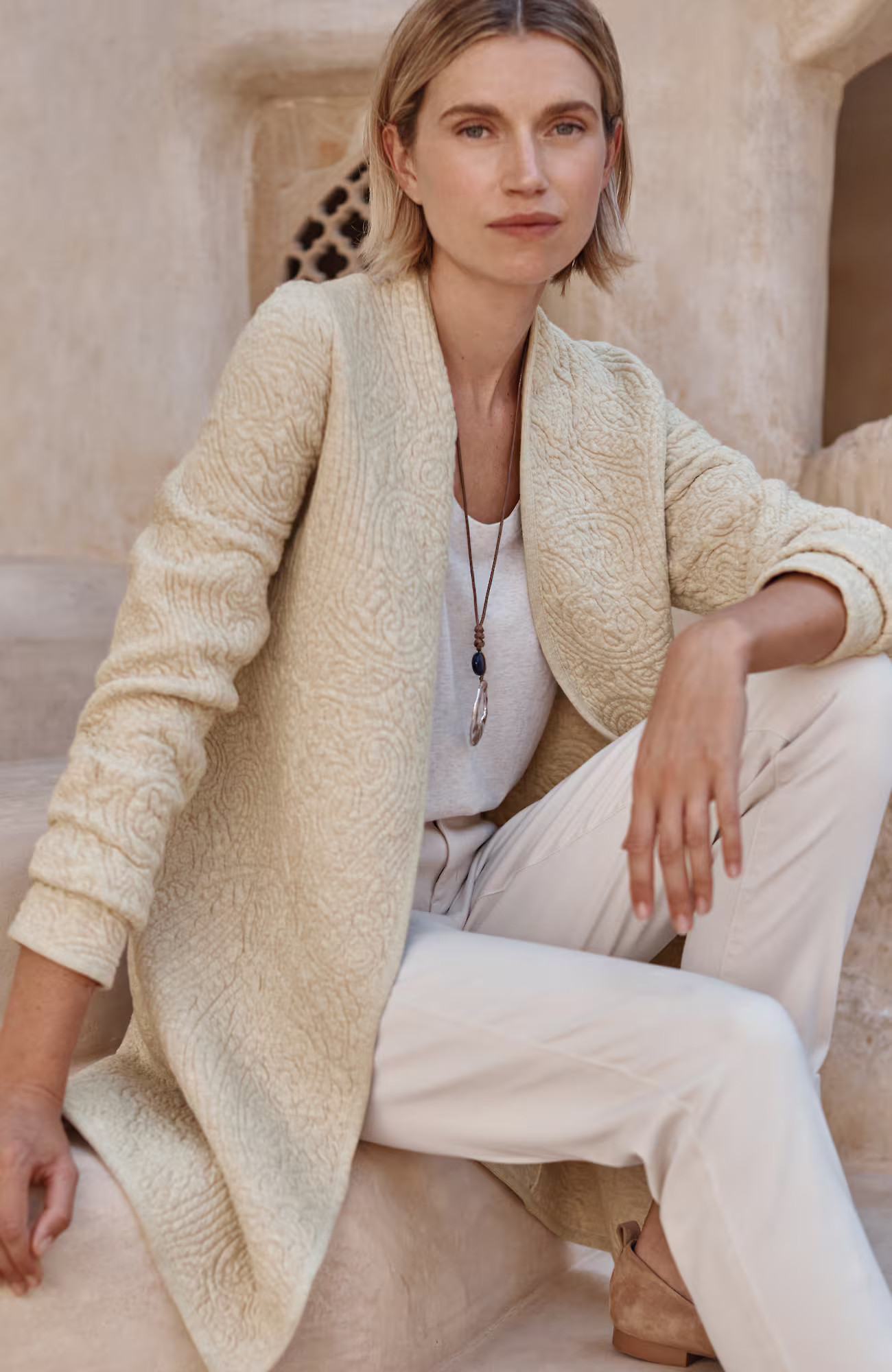 Women's Pure Jill Quilted Open-Front Cardigan (Oatmeal Heather) (Size: L) J. Jill | J. Jill