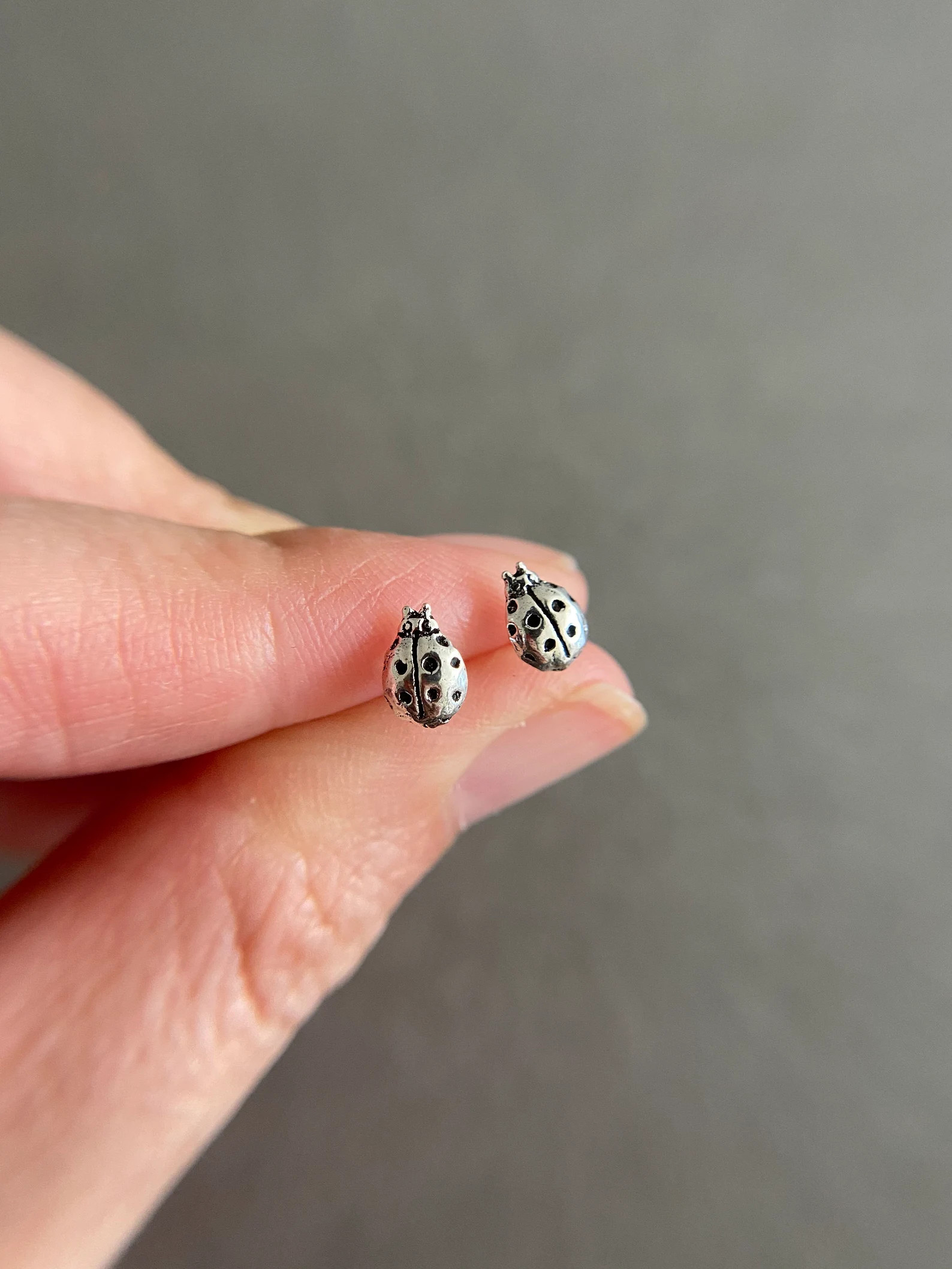 Silver Tiny Ladybug Type B Stud Earrings - Sterling Silver [ESV1054] | Etsy (US)