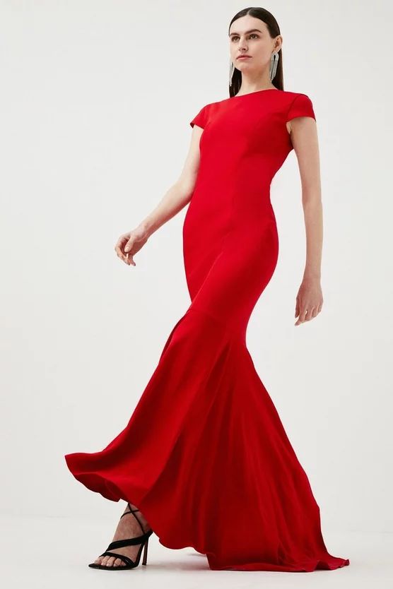 Compact Viscose Fishtail Maxi Dress | Karen Millen US