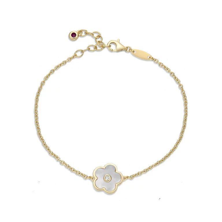 Mother of Pearl Flower Bracelet in 925 Sterling Silver with Yellow Gold Plating Adjustable Lobste... | Walmart (US)