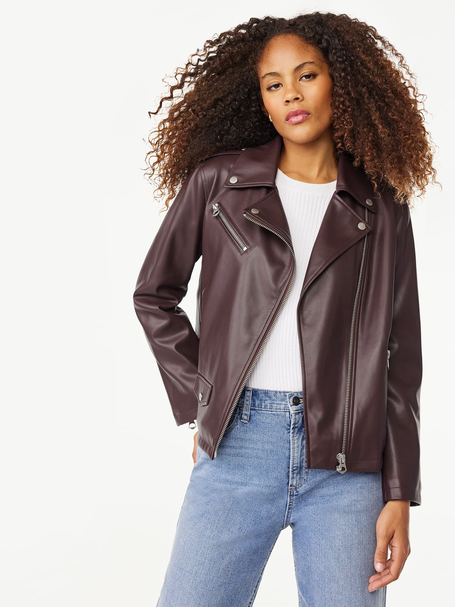 Scoop Women's Faux Leather Moto Jacket, Sizes XS-XXL - Walmart.com | Walmart (US)