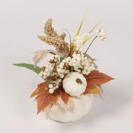 Kbndieu Artificial Pumpkin with Maple Leaves and Berries, Fall Pumpkin Decorations for Table Centerpiece, Thanksgiving and Halloween Decor Home Indoor Table | Walmart (US)