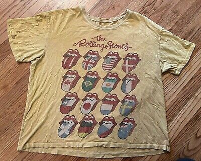 Rolling Stones American Eagle Flags T Shirt Size XL Band Tee Yellow Faded | eBay US