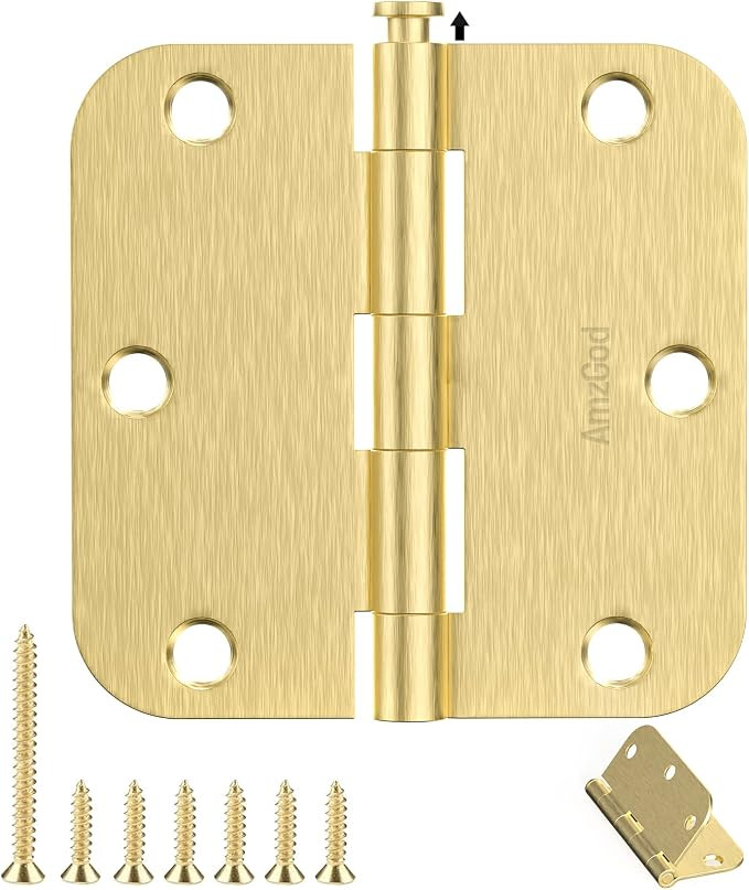 Satin Brass Door Hinges - 12 Pack Gold Door Hinges 3.5 Inch Rounded Interior Door Hinge with 5/8"... | Amazon (US)