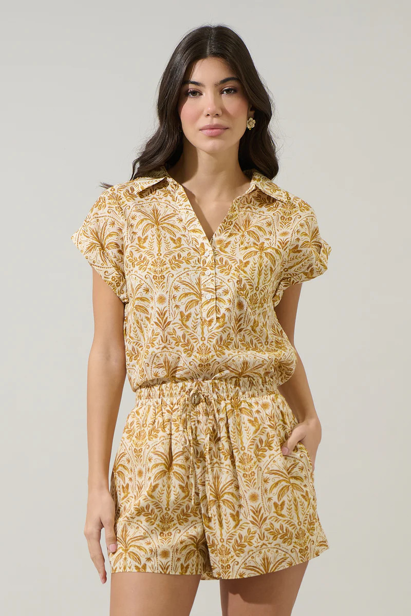 Calina Tropical Cory Collared Button Up Top | Sugarlips