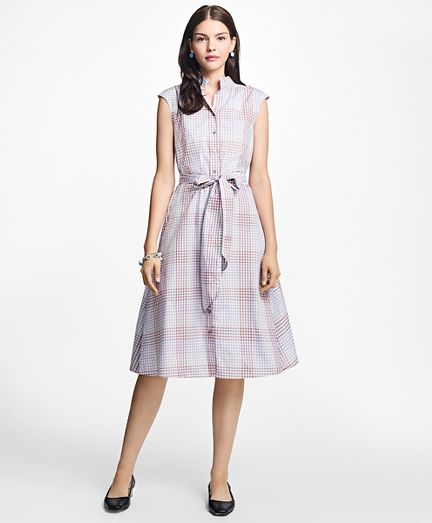 Cotton Poplin Mini-Gingham Trapeze Shirtdress | Brooks Brothers